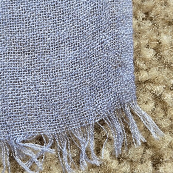 Kinross Silk Cashmere Scarf Blue Leaves - Picture 6 of 15